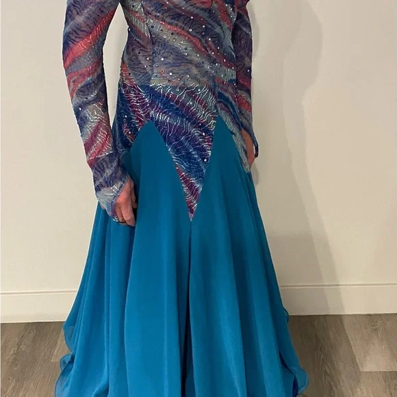 Vibrant Multicolor Ballroom Dance Dress - Picture 7 of 16
